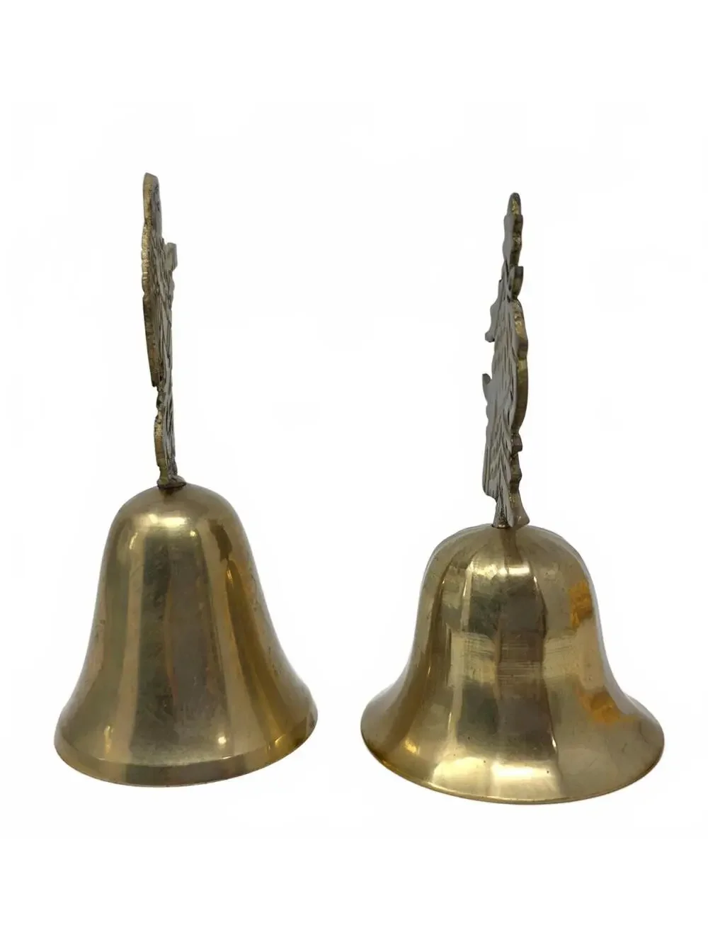 Vintage Brass Christmas Handbells Angel Deer Tree Set of 2